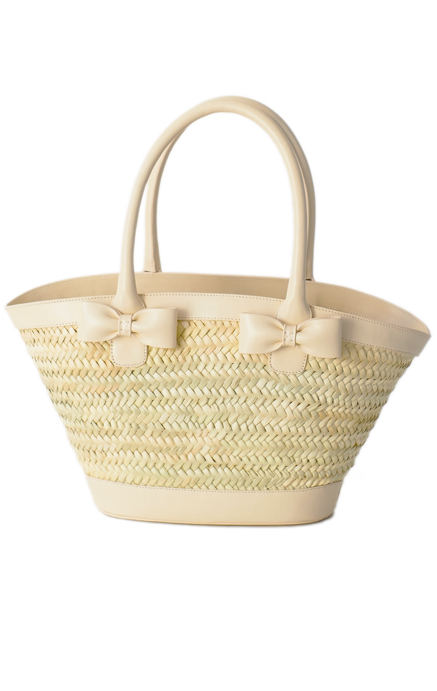 Tilila French Doum Straw Basket with Leather Bows