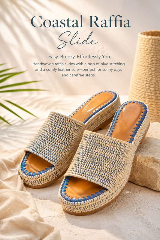 Azure Coast Raffia Slides
