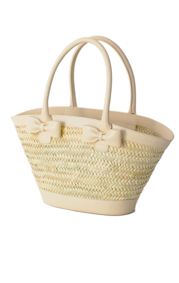 Tilila French Doum Straw Basket with Leather Bows